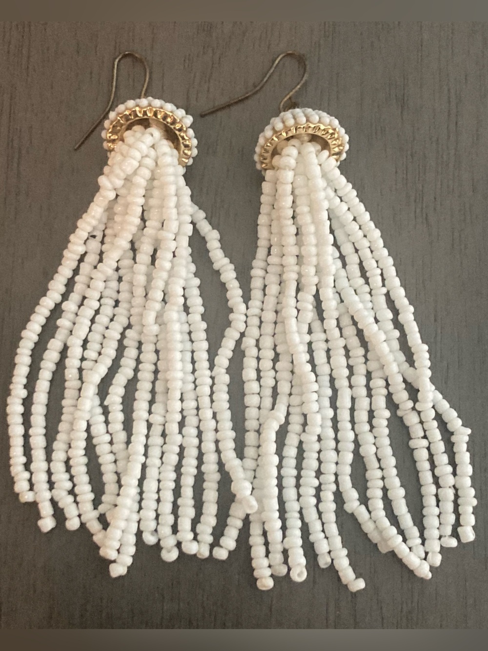 White Jellyfish Beaded Tassel Drop Earrings - Picture 2 of 3